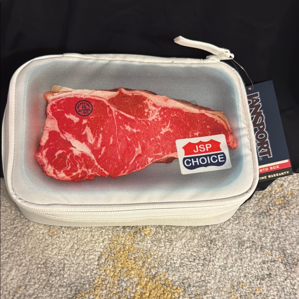New Jansport bento lunch storage cooler bag with steak meat print